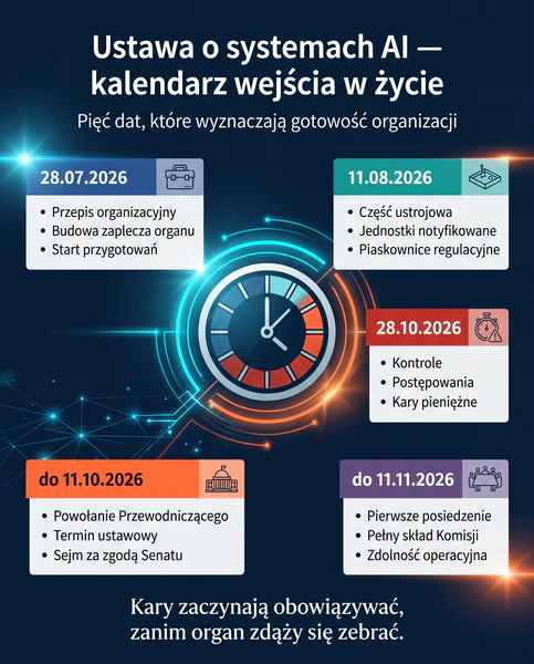 Kalendarz wejścia w życie ustawy o systemach sztucznej inteligencji: pięć dat od 28 lipca do 11 listopada 2026 roku