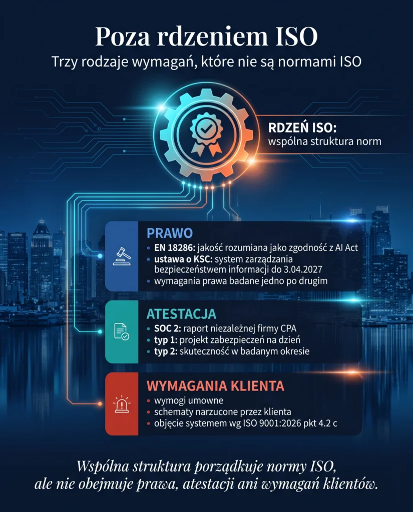 trzy rodzaje wymagań poza rdzeniem ISO